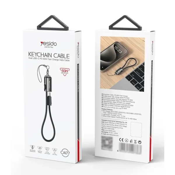 کابل شارژ فست Yesido Type-C To Type-C و جاسوئیچی مدل CA177 - Image 2