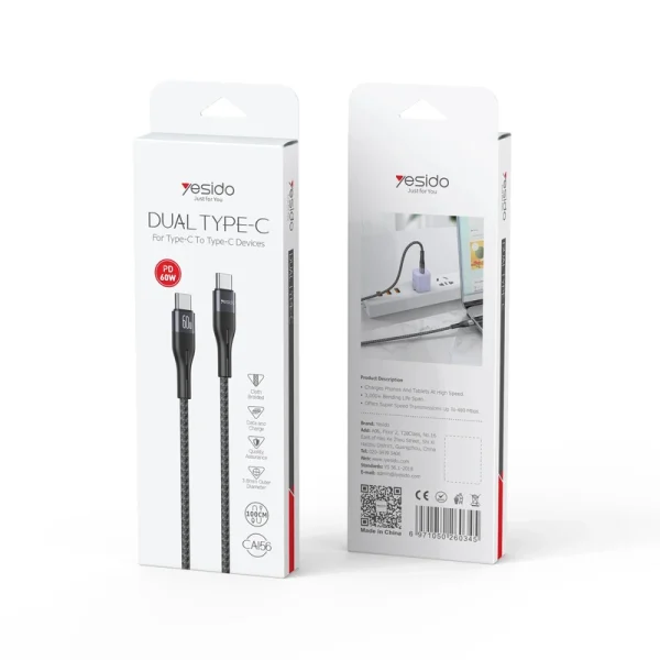 کابل شارژ فست Yesido Type-C to Type-C مدل CA156 - Image 2